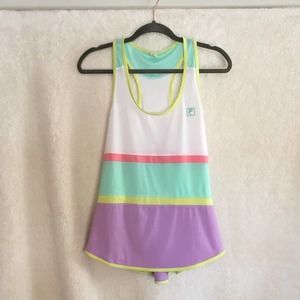 Fila Sport Tank Top Pastel Striped Athletic Work Out Tank Size Medium Scoop Neck